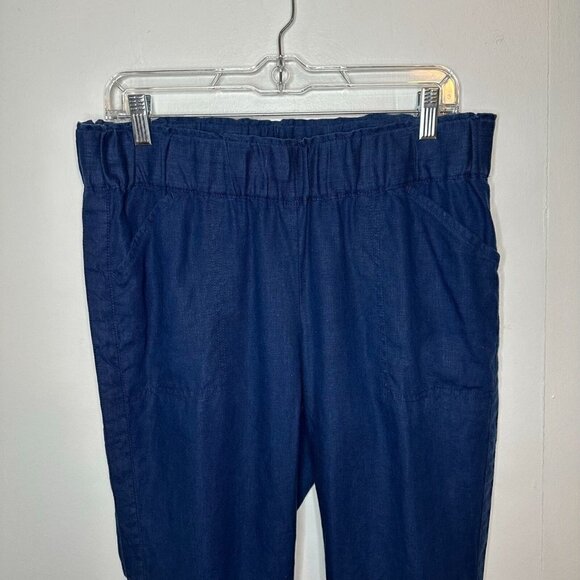 J. Jill Pure Jill Linen Drawstring Crop Pants Navy Blue Medium Petite - Picture 4 of 6